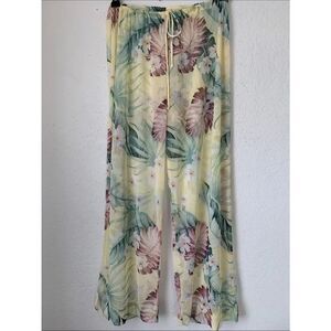 Leilani Tropical Floral Wide-Leg Drawstring Lightweight Pants  Size M-L